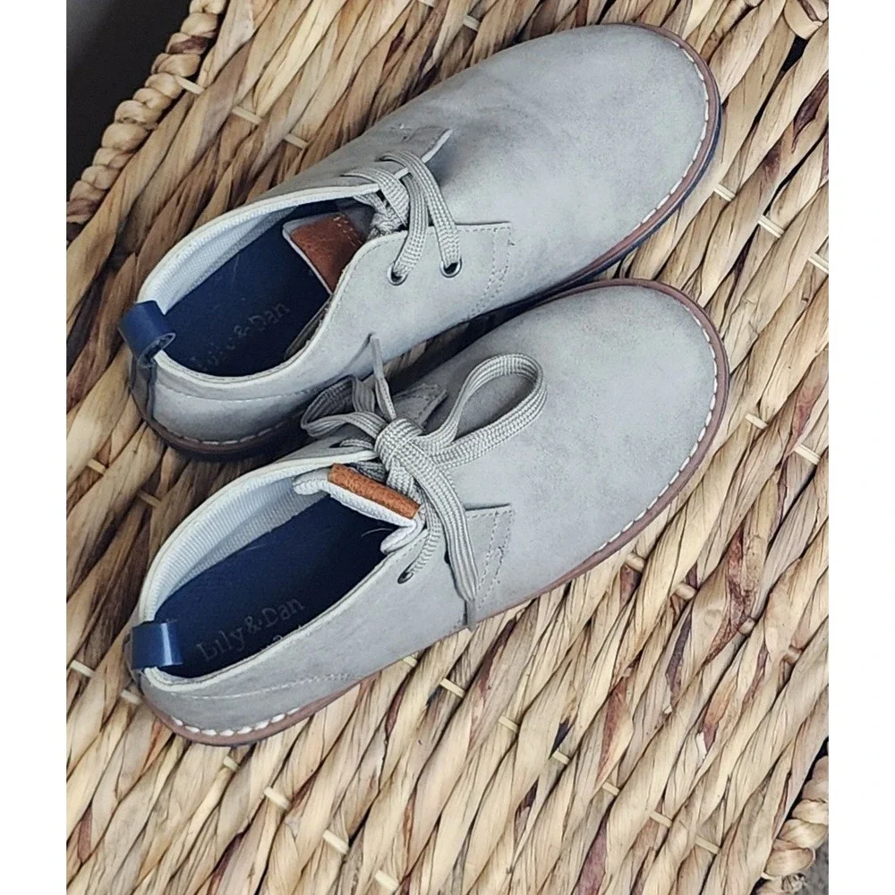 Lily & Dan Boys Size 2/3 Gray Faux Suede Chukka Oxford Dress Shoes Lace Up